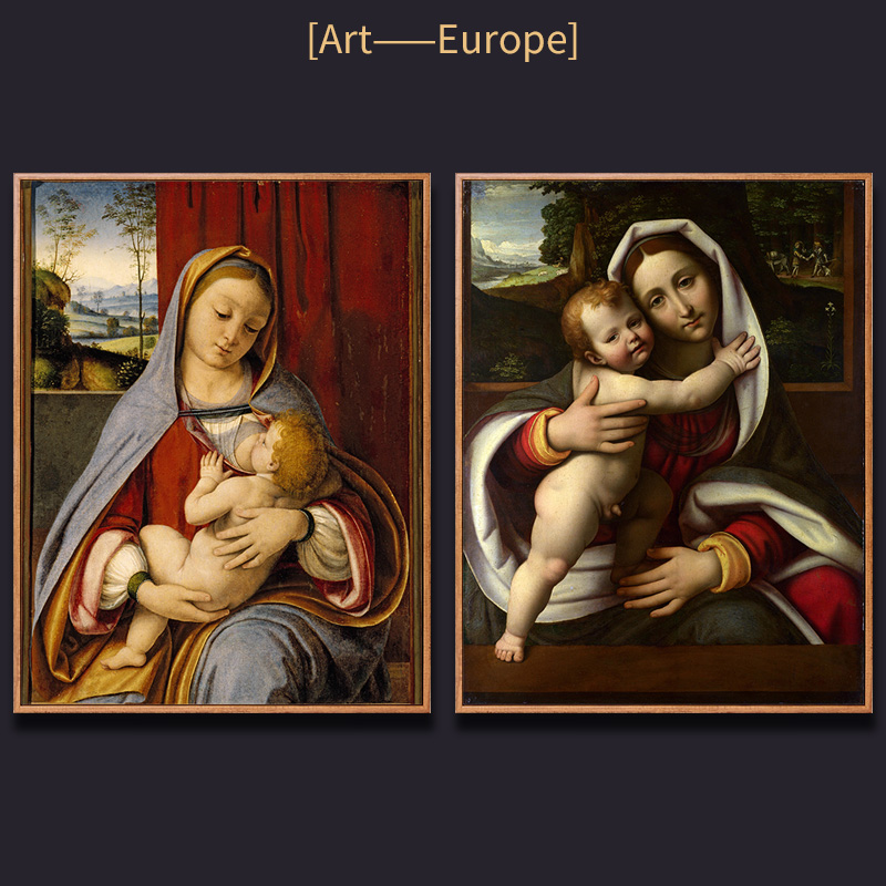 母子西方油画达芬奇装饰画欧式复古挂画背景墙壁画欧洲古典人物画