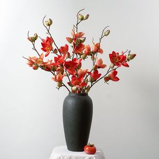 中式木棉花仿真花客厅电视柜英雄花高级摆设茶几书房绢花插花摆件