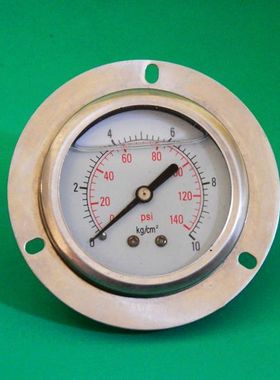压力表背接不锈钢轴向带边耐震充油YN60ZT 10Kg/145Psi面板式
