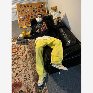 NECOYEP2024春夏季美式直筒宽松黄色ins百搭潮流男裤子阔脚休闲裤