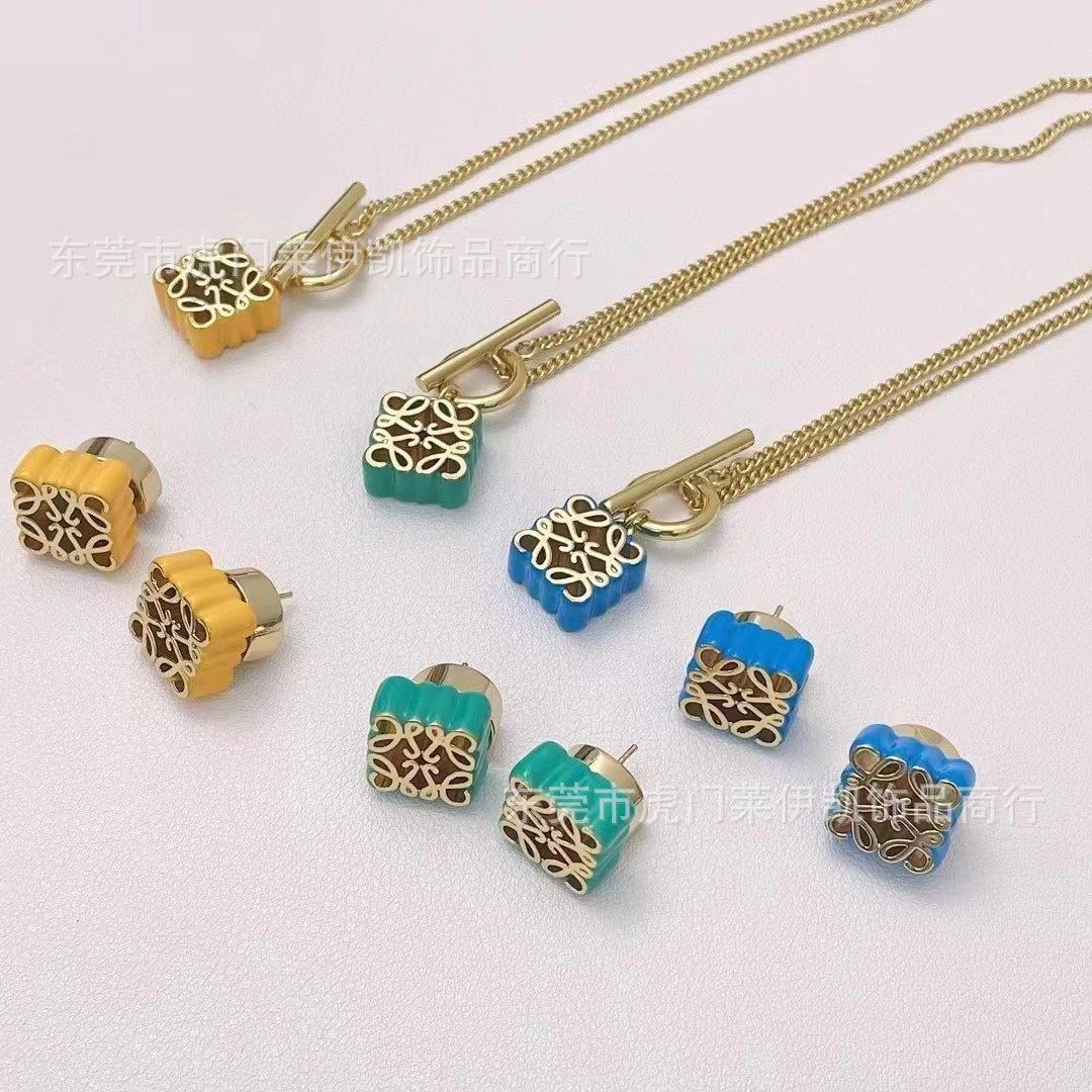 罗家釉滴项链高级感几何镂空耳环2022新款潮925银针气质简约耳饰