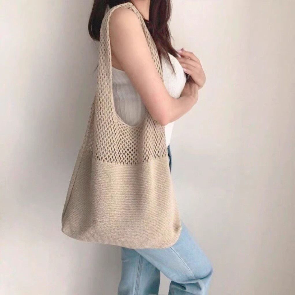 ins毛线包购物袋单肩包女背心酒具