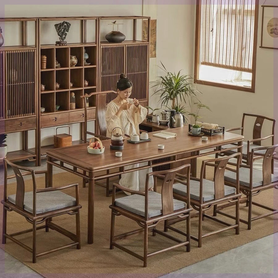 新中式茶桌椅组合老榆木