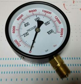 指针式双刻度指示测量压力用压力表 0-1000bar  0-14000psi y-100