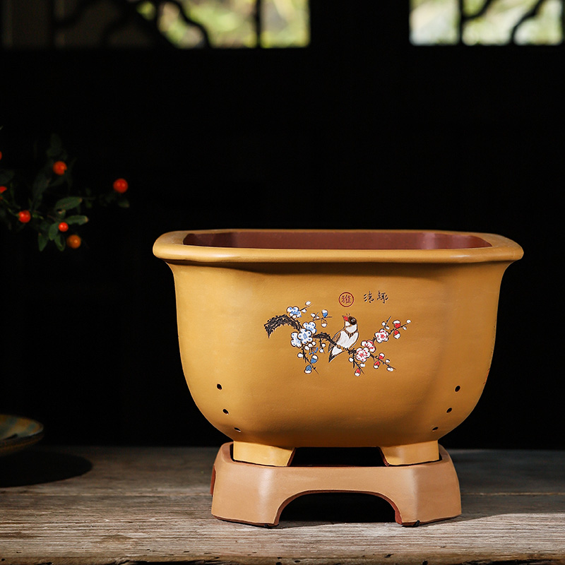 精品四方形紫砂花盆君子兰兰花盆高档创意老桩多肉盆景盆陶瓷盆栽