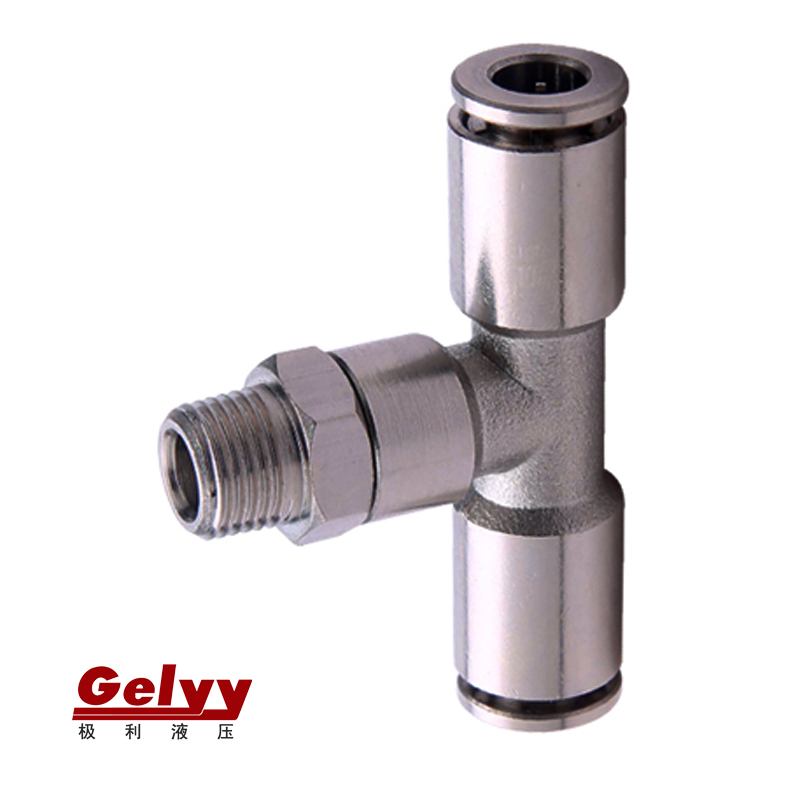 全铜镀镍PB8-02气管气动快速正三通外螺纹耐高温高压腐蚀快插接头