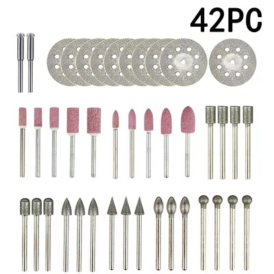 42pcs旋转磨头套装旋转锉电磨打磨头木工雕刻铣刀金属磨头3mm套装