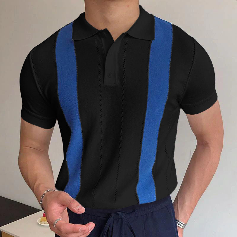 2024欧美男士夏季短袖针织衫白色条纹修身POLO衫潮Men's T-shirt