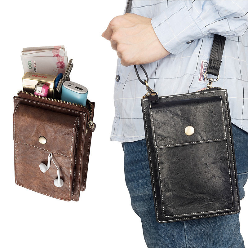 新潮大手机包穿皮带挂腰包中年帅男方包单肩斜挎日韩复古百搭时尚