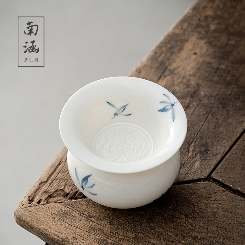 德化白瓷茶漏茶虑手绘高档陶瓷茶具茶叶过滤器羊脂玉茶隔滤茶网