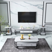 现代简约大小户型客厅家用创意方形意式 茶几大理石岩板茶几电视柜