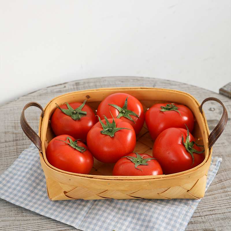 田园日式简约木片储物篮 桌面果盘野餐篮 面包篮子零食筐拍摄道具