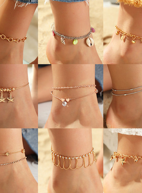 Casual fashion accessories beach shells starfish anklets脚链