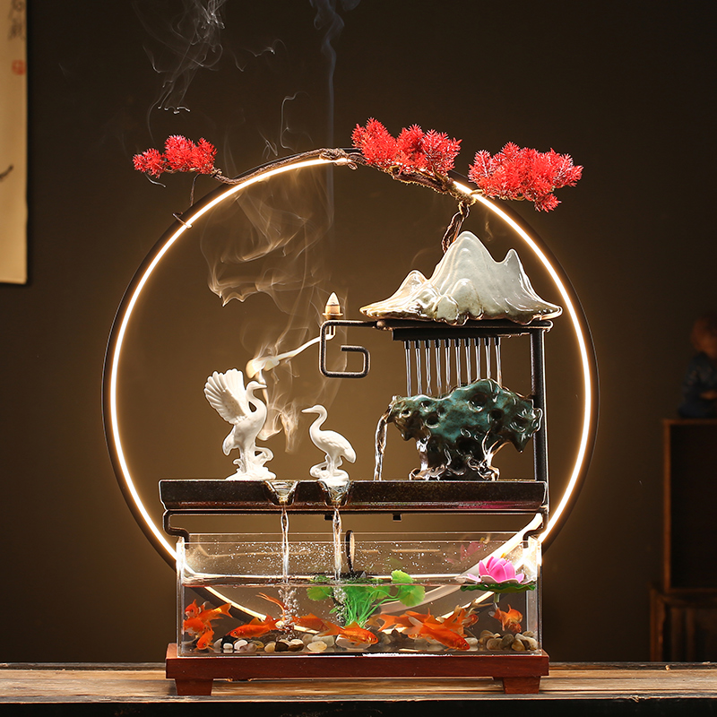 中式创意流水鱼缸摆件招