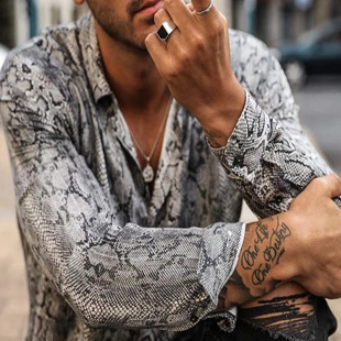 Men's shirts 欧美男装男士衬衫印花蛇纹长袖开衫休闲度假上衣