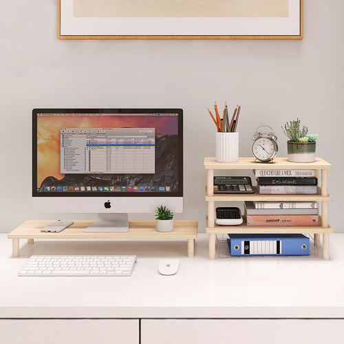 电脑显示器增高架台式木板托架桌面收纳置物架笔记本抬高支架木架