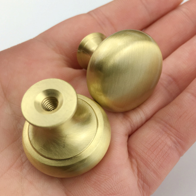 中欧式地中海纯黄铜拉手抽屉衣橱鞋柜门简约实心圆形单孔金色把手