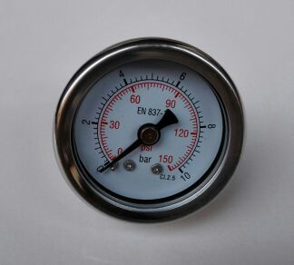 轴向无边不锈钢压力表 y-40z-bf 0-150psi 10bar cL.2.5 en837-1