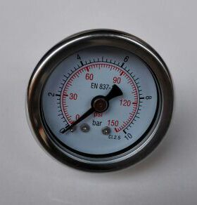 轴向无边不锈钢压力表 y-40z-bf 0-150psi 10bar cL.2.5 en837-1