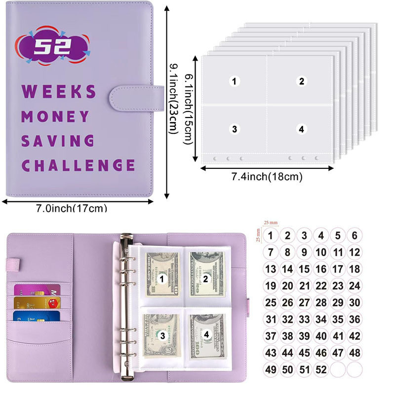 A5 PU 52weeks challenge book for save money budget binder