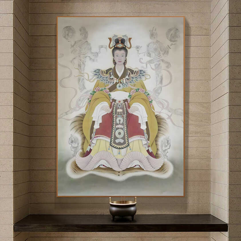 结缘女娲娘娘画像中华始祖母精品挂画女娲伏羲壁画中式人物装饰画图片