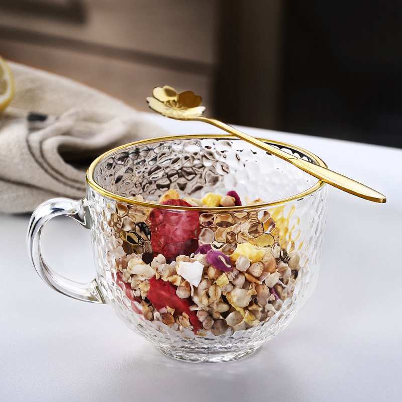 冲泡藕粉的杯子大容量牛奶杯燕麦片锤纹早餐杯水杯玻璃杯碗带把手