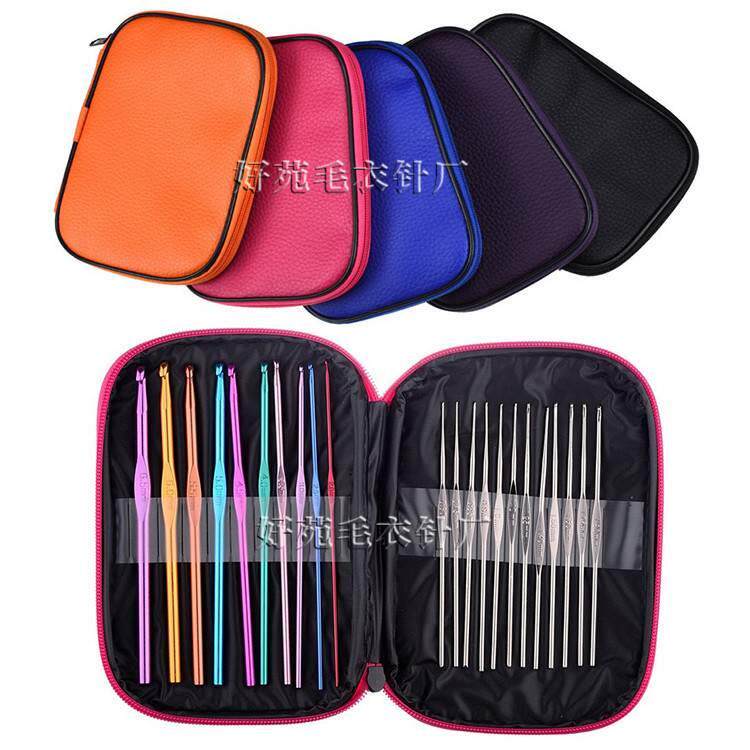 뜨개질 도구 스웨터 바늘 금속 크로셰 뜨개질 후크 색상 산화 알루미늄 합금 크로셰 뜨개질 후크 22개 세트