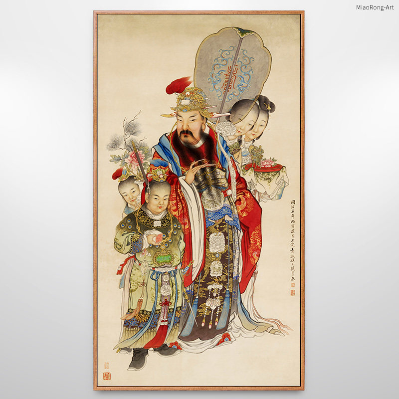 财神爷画像神仙人物画新中式玄关装饰画走廊过道竖版挂画中国风