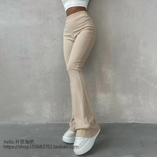 休闲长裤 高腰百搭微喇叭裤 新款 microfla waisted casual High 秋季
