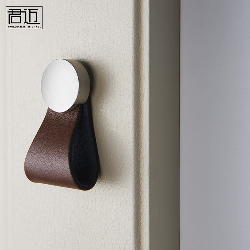 棕色极简单孔皮扣拉手轻