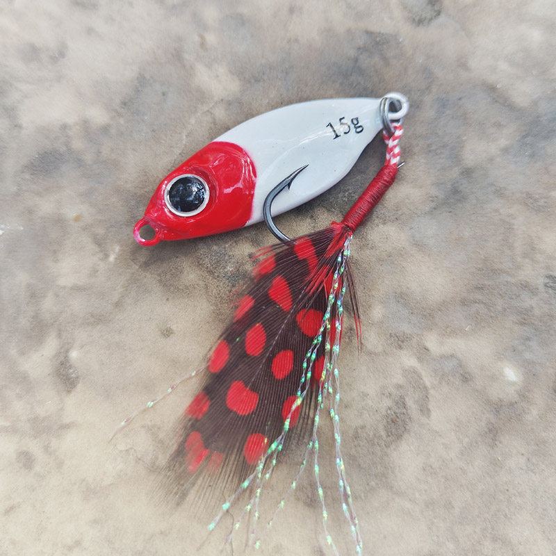 带羽毛单钩路亚铁板飘落蓝小刀假饵小胖子钓鱼翘嘴红尾青稍防挂底