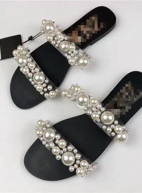 2021夏季珍珠镶饰透明凉拖鞋女Flat Sandals Slippers For Ladies