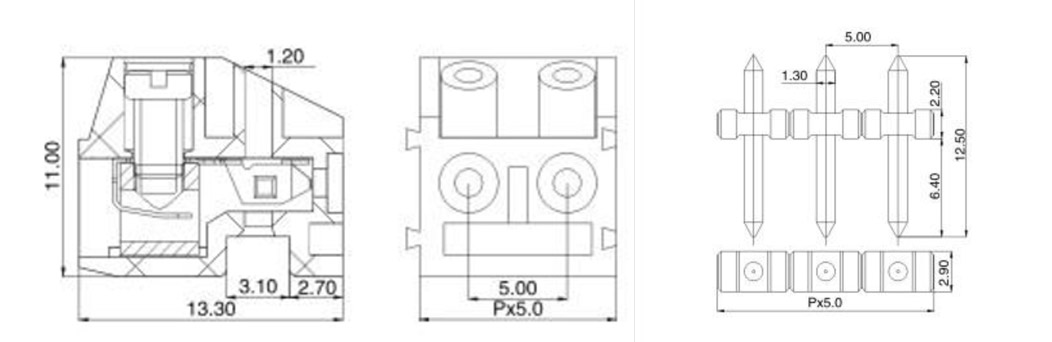 螺钉式PCB接线端子KF332K332J间距5.0mm接线柱配套排针座纯铜蓝色