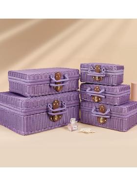 紫色藤编手提箱子伴手礼盒加大号礼品盒伴手礼圣诞节礼物空盒