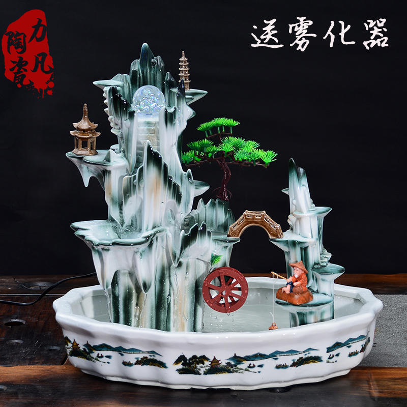 假山流水喷泉风水轮盆景客厅创意高档景观陶瓷加湿器招财风水摆件