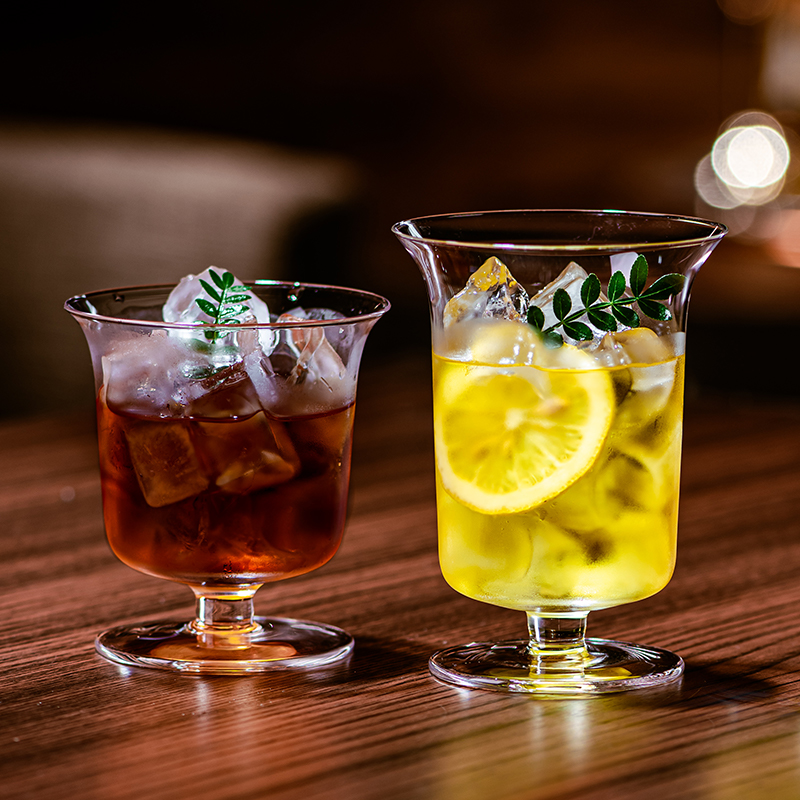 水晶玻璃矮脚杯反口鸡尾酒杯柯林杯气泡水杯特调杯子阔口杯冷饮杯