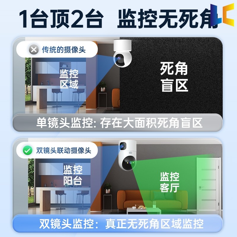 家用摄像头无线wifi可连手机远程夜视高清户外防水监控器可对话。