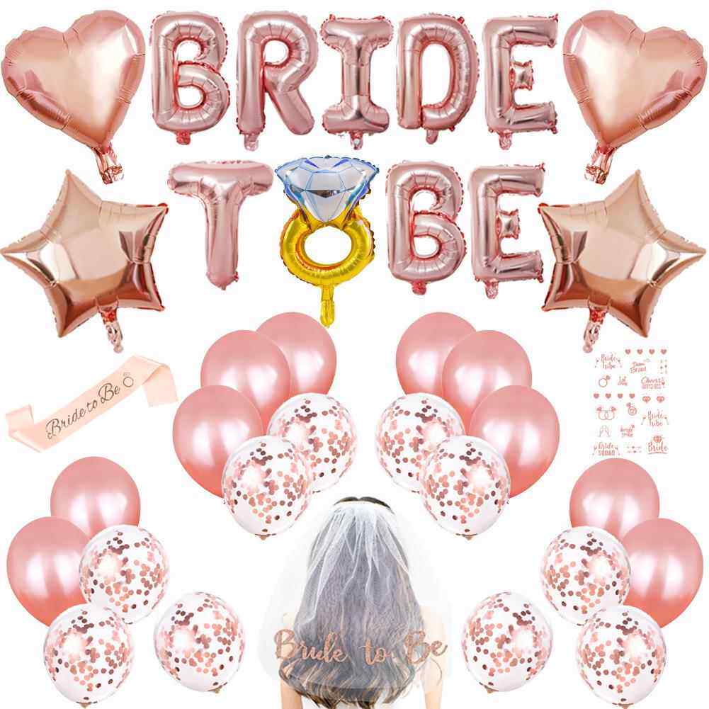 单身女郎派对装饰新娘头纱纹身贴肩带玫瑰金bride to be气球套装