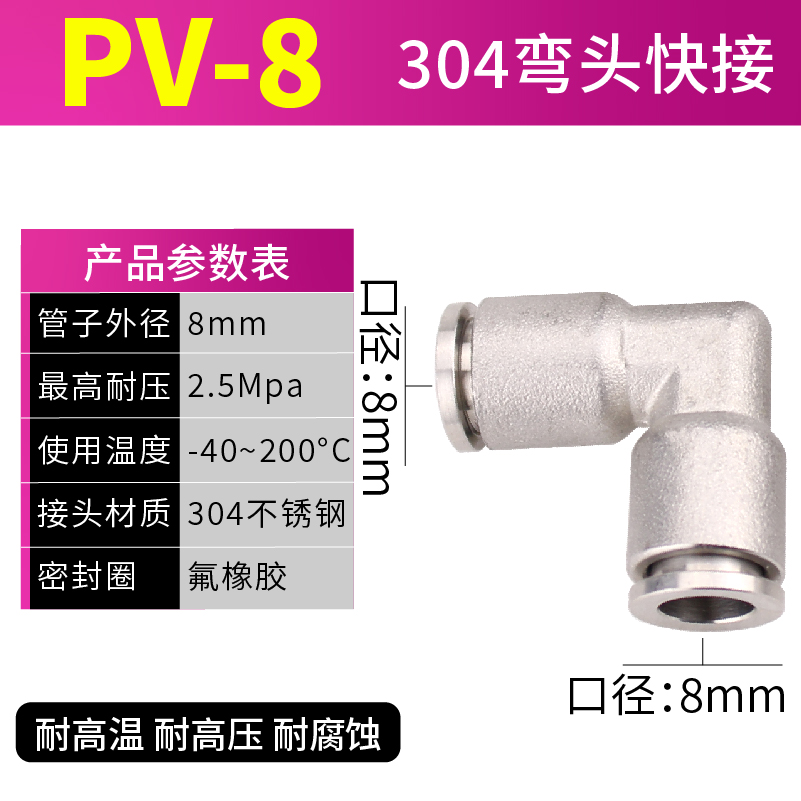 不锈钢快速接头304气管直通快插PC直接三通四通五通变径外丝软管*