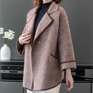 妈妈春装外套2024新款洋气水貂绒大衣中老年女春秋呢子贵夫人衣服