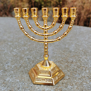 犹太教七头金灯台装饰道具酒店家居E摆件浪漫烛光晚餐复古蜡烛台