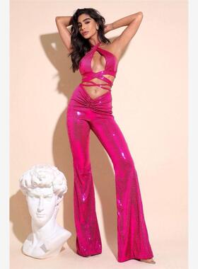 Halter Sequins Two Pieces Evening Party Summer Overalls