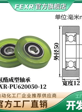PU620050-12聚氨酯成型包胶轴承10*50*12MM滑轮导向轮滚轮静音