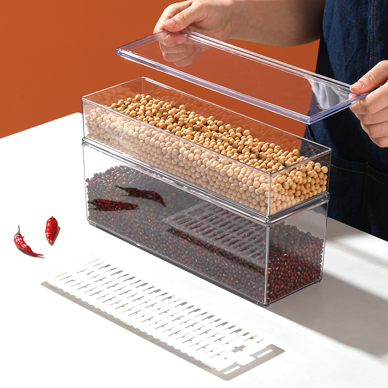 桌面收纳盒透明窄长带盖五谷杂粮食物茶叶茶包调料面条零食储物盒