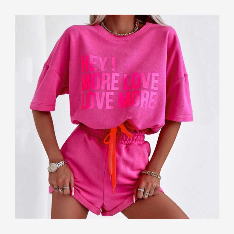 欧美休闲T恤短裤运动套装女 T shirt Shorts Tracksuit Set women