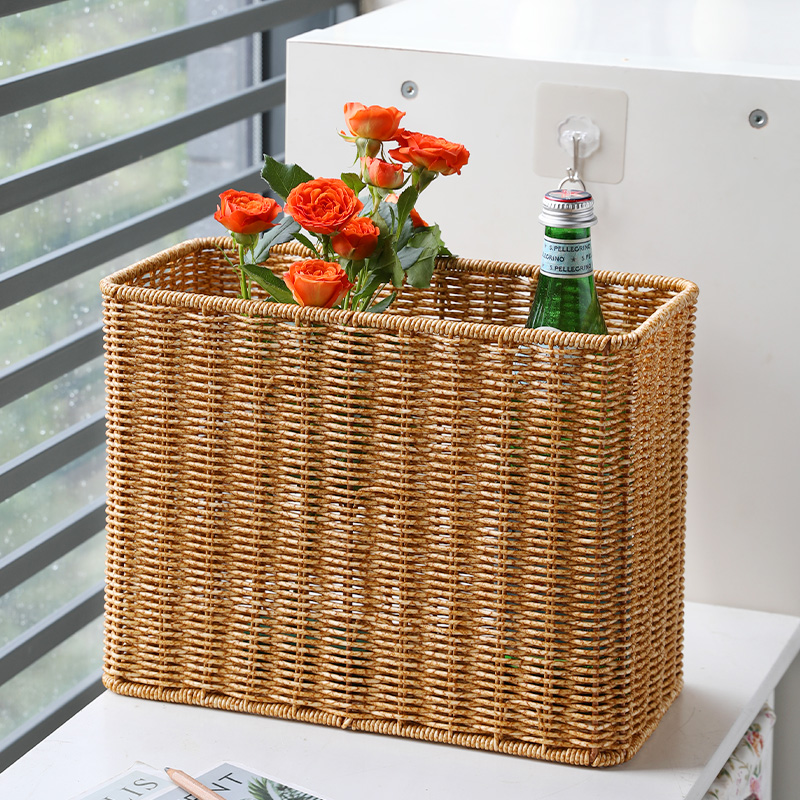 仿藤编缝隙收纳筐客厅窄高型边柜置物篮瑜伽垫整理筐杂志篮