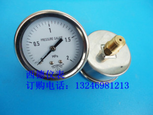 60MM背接0~2MPA压力表，不锈钢表壳，轴向压力表，螺牙1/4