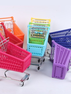 兢木迷你超市购物礼品玩具金属桌面摆件可爱小号手推车蓝色推荐