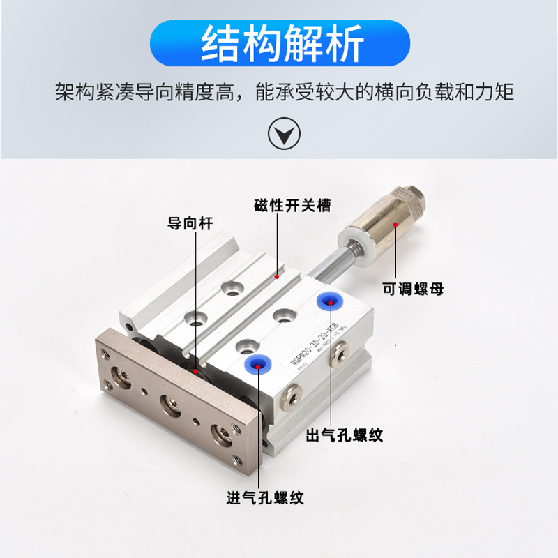 带导杆行程可调三轴气缸
