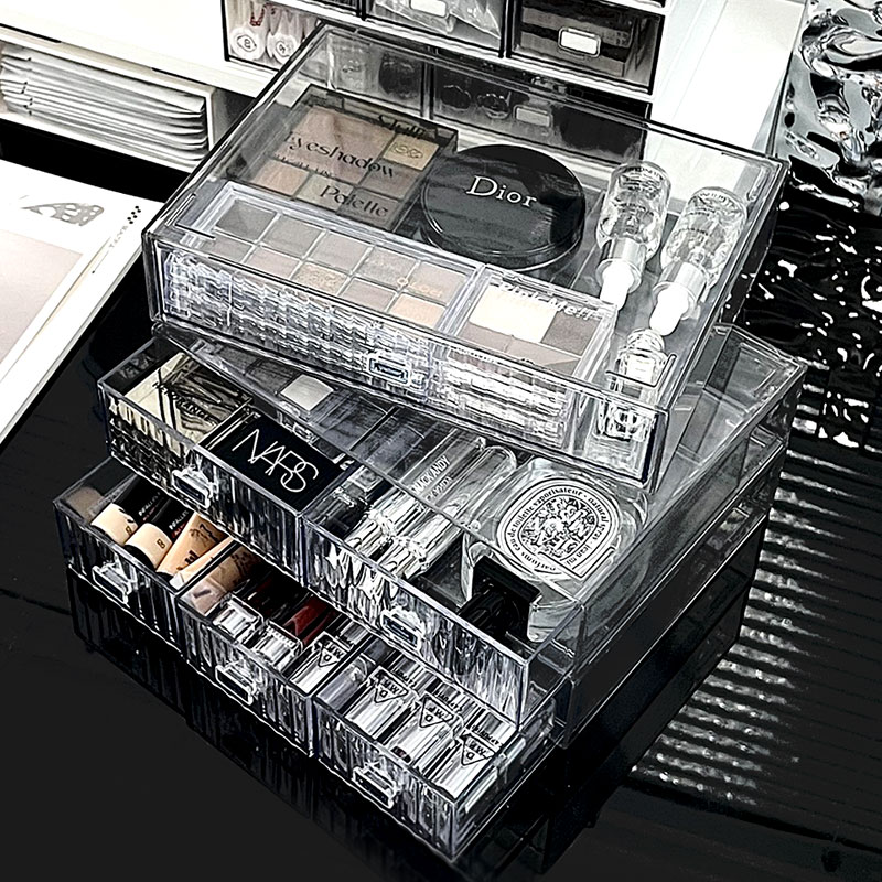 轻奢化妆品收纳盒桌面梳妆台护肤品面膜口红筐抽屉式置物架整理盒